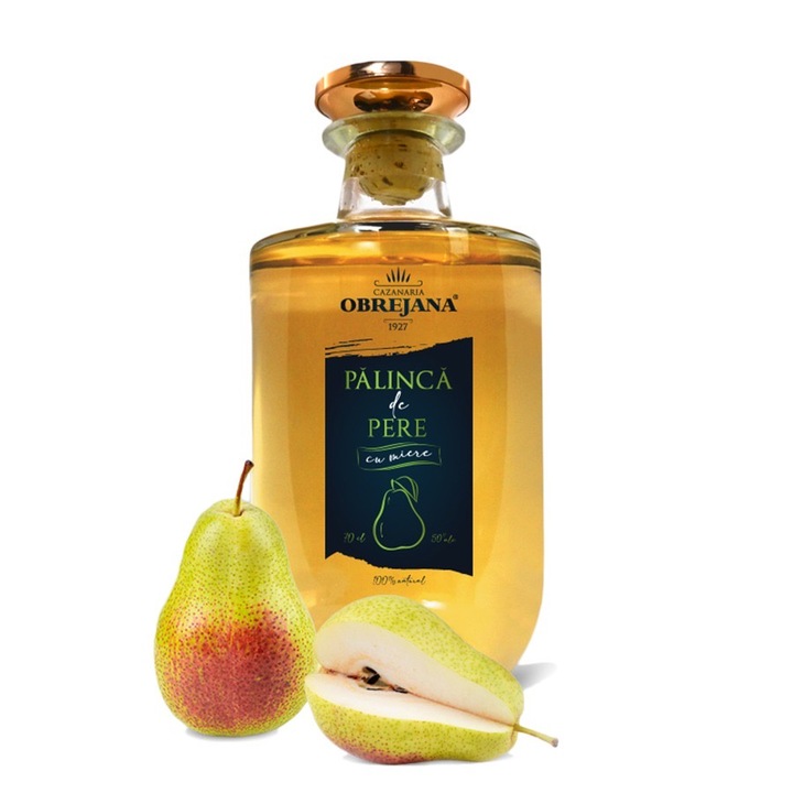 Palinca de Pere 100 % din fructe, 50 % vol, 700ml, dublu rafinat, cu adaos de miere in borhot