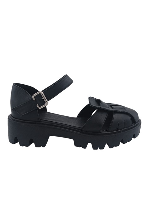 Sandale dama casual piele naturala cu catarama talpa masiva negru