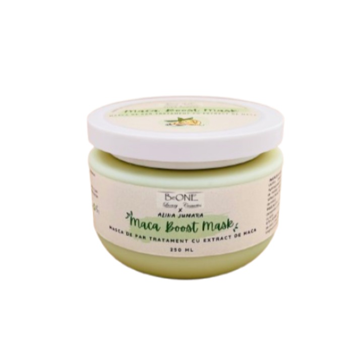 BeOne Cosmetics, Maca Boost Mask, Masca de par tratament cu extract de maca, natural, handmade, aroma de caramel, 250 grame