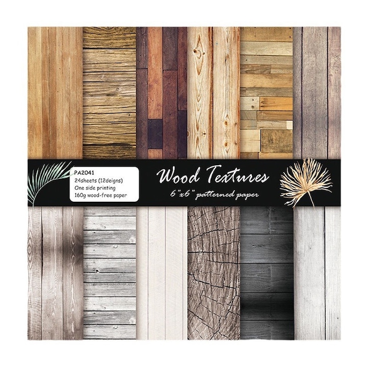 Hartie de lucru manual, BOMSTOM, set 24 foi, textura lemn, 15x15cm