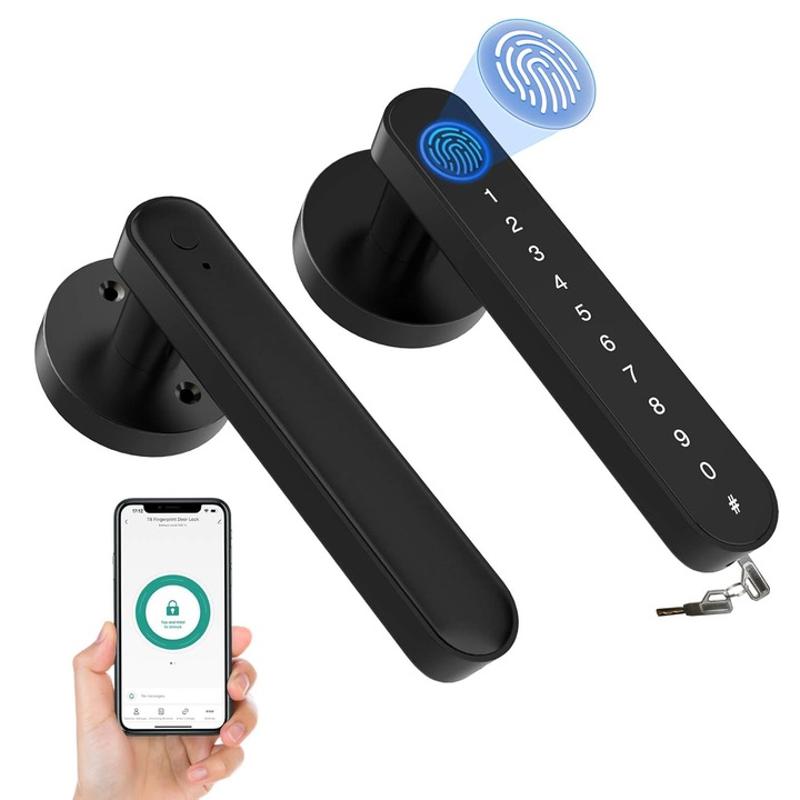 Incuietoare Inteligenta, JFYU, Deblocare cu Amprenta, Deblocare prin, Parola Deblocare Cheie Control Aplicatie USB, Bluetooth, Negru