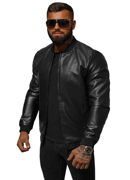 Férfi bőrkabát - fekete OZONEE JS/11Z8105, Fekete, 2XL