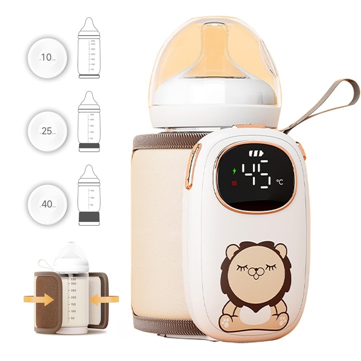 Нагревател за бутилка, JFYU, преносим нагревател за бутилка, външна батерия 5000 mAh USB зареждане, цифров дисплей, постоянна температура 24 часа, за мляко или интелигентна вода