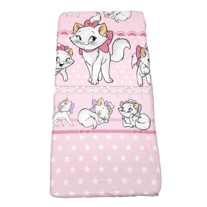Cearsaf tip husa cu elastic pentru saltea din bumbac, cu pisicuta Marie