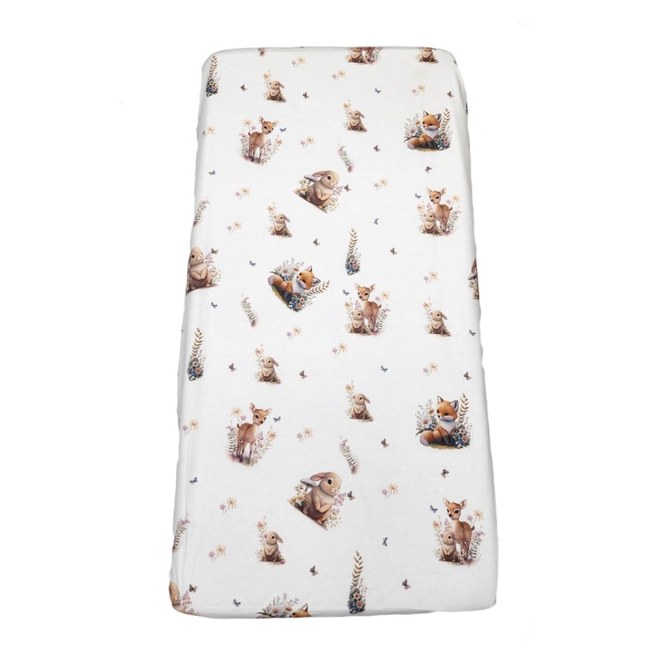Cearsaf tip husa cu elastic pentru saltea din bumbac, cu iepurasi