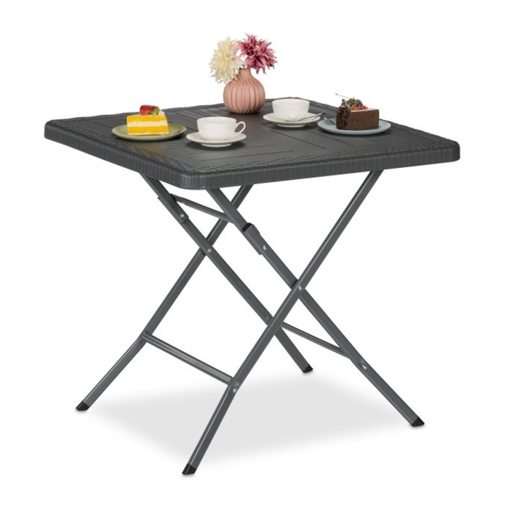 Masa de gradina/terasa, Relaxdays, cu aspect lemn, gri, 78x78x74 cm