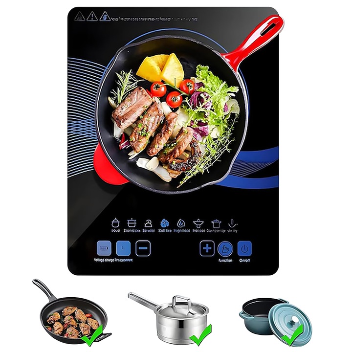 Plita cu Inductie Wacorresi, portabila, 2200W, 9 trepte de putere, 8 setari de temperatura, dimensiuni 39x32x8cm, compatibila cu vase magnetice