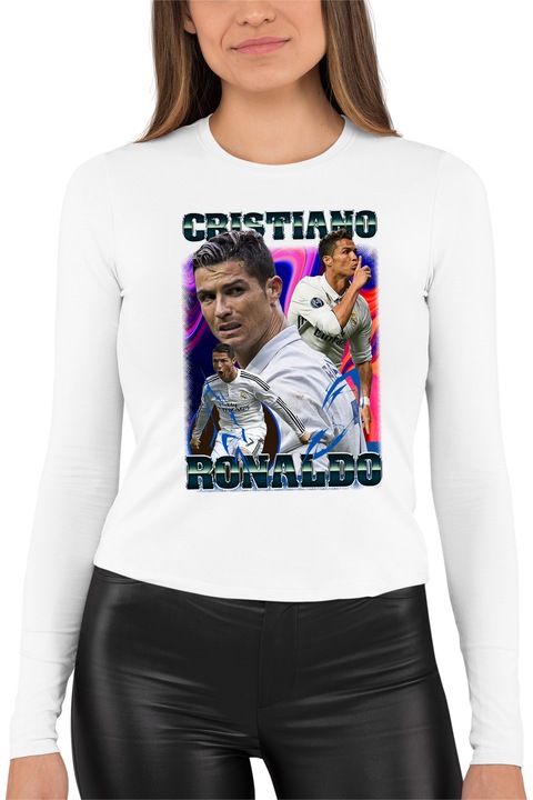 Bluza dama cu imprimeu, Football player - Criatiano Ronaldo model 2, mix 1, Alb