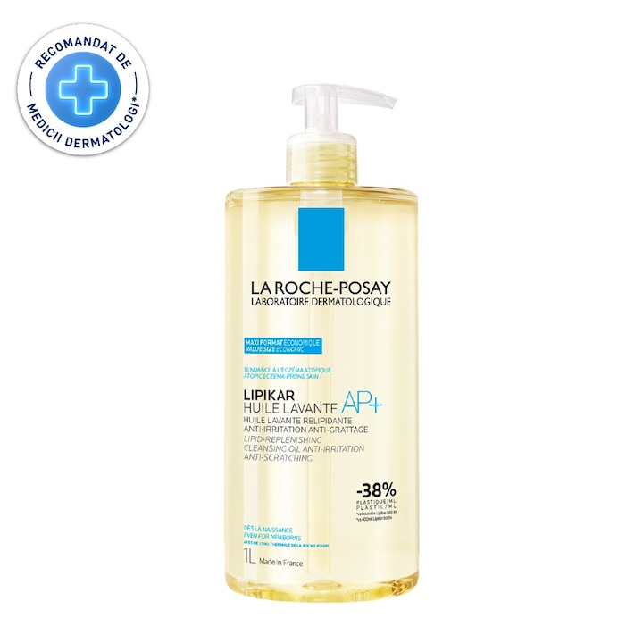 Масло за измиване La Roche-Posay Lipikar AP+, Хидратиращо, Против раздразнения и сърбеж, за кожа с атопична склонност, Бебета, деца, възрастни, 1000 мл