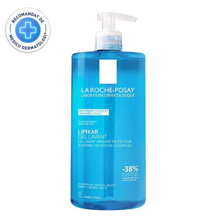 Gel de curatare calmant fata si corp La Roche-Posay Lipikar, pentru bebelusi, copii, adulti, potrivit pentru piele sensibila sau uscata, 1000 ml