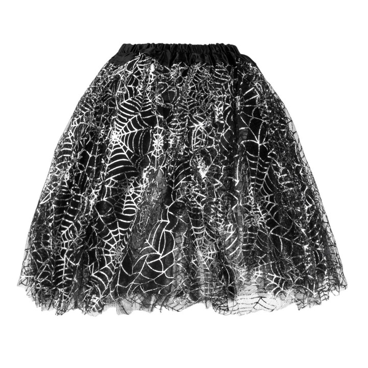 Fusta Tutu Copii Halloween, Panza de Paianjen, Negru Argintiu, 28cm, One Size INTL