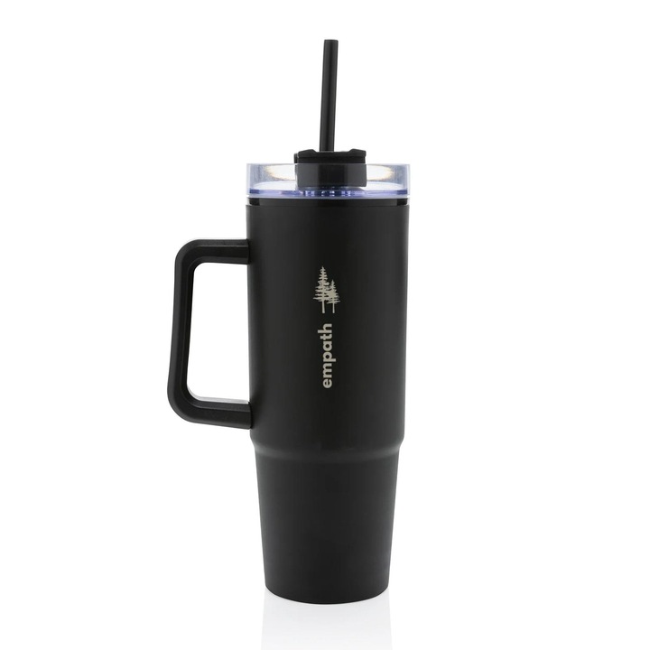 Чаша Tana, Empath, 900 ml, без BPA, устойчиви материали, ергономична дръжка, сламка, капак с резба, идеална за офис, обучение, пътуване, унисекс, черна