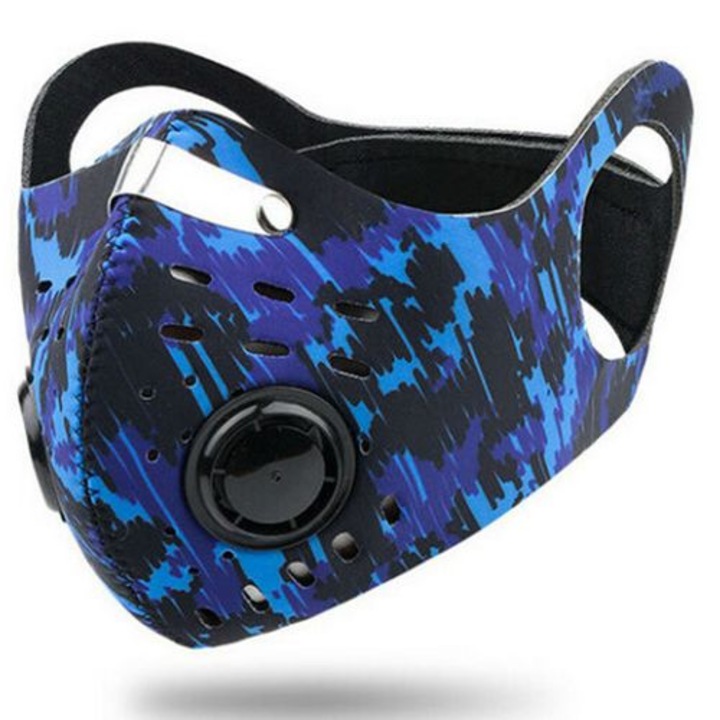Masca protectie pentru sport, Filtre PM2.5, Albastru