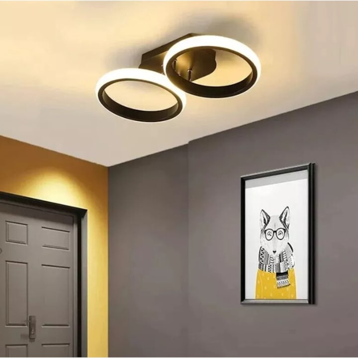 Lustra LED dimabila cu telecomanda 3 tipuri de lumina cald/neutru/rece 44W StrongLED intensitate reglabila 2 cercuri, carcasa Neagra ZenLED®