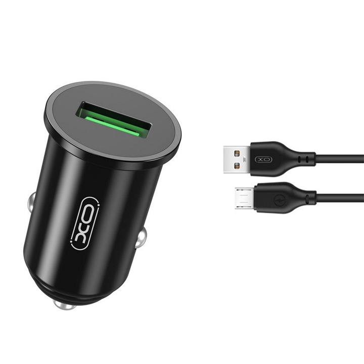 Incarcator Auto Tz12 Qc 3.0 18w 1x Usb Negru + Cablu Microusb