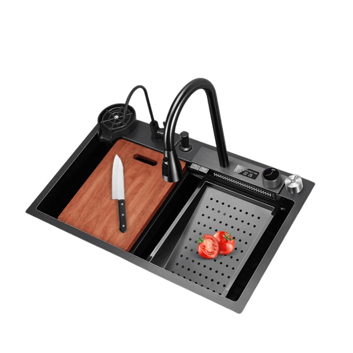 Chiuveta multifunctionala inox, TRENDY’S, cu led, gri 75×46 cm