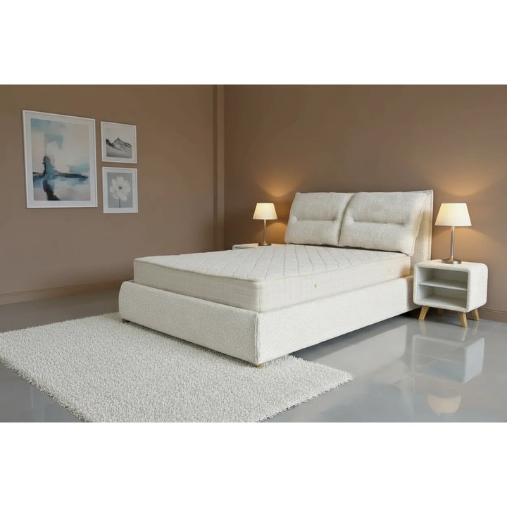 Pat Convers 160x200 cm Tapitat Stofa Teddy Crem/Alb Somiera Inclusa Marketmob