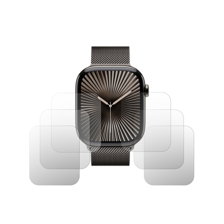 Set 6X Folie Protectie Ecran Folie24, pentru Apple Watch Series 10 - 46mm, 3X Ultra-Clear + 3X Mate, Adezive, Flexibile cu Auto Regenerare
