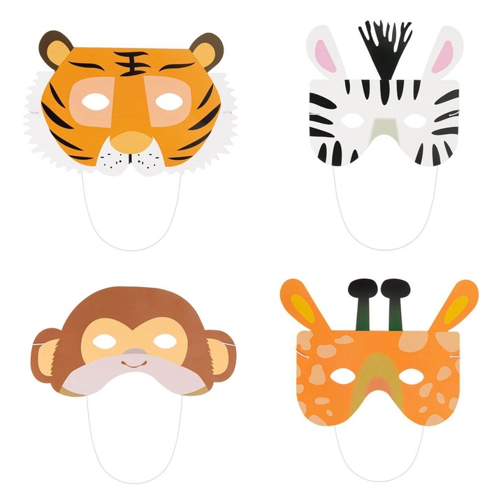 Masti Party Animale, Set 8 Bucati, Multicolor, Hartie, cu Banda Elastica, MYONNA IT & E- COMMERCE ®