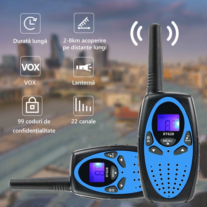 2 Walkie Talkie állomás gyerekeknek, JFYU, Long Range Vox hordozható rádióállomás Billentyűzár Tiszta hangzás Kemping Túrázás Hajózás Rádióállomás Kék