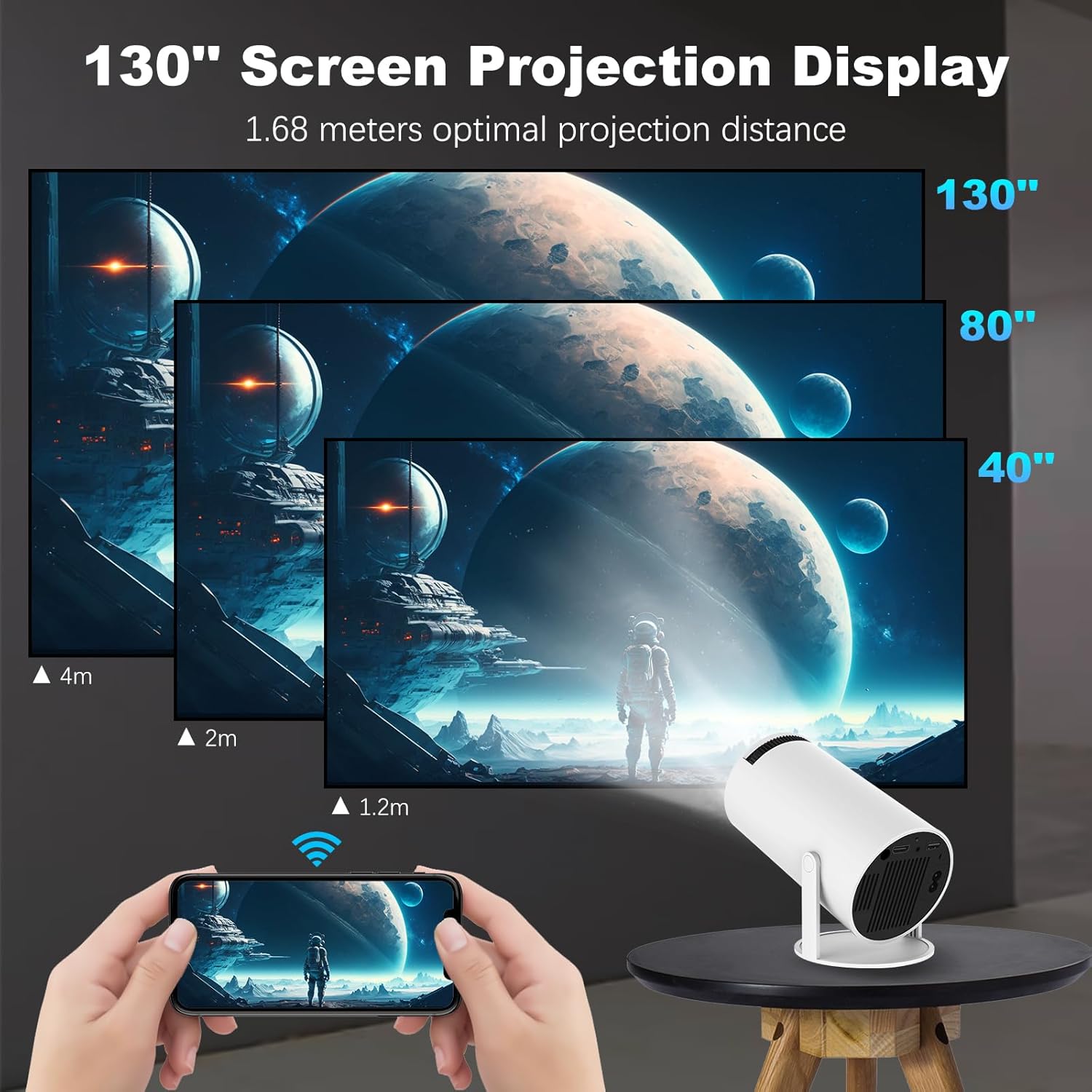 Jfyu Преносим смарт видео проектор, JFYU, 4K Ultra HD поддръжка, 1280x720p ...