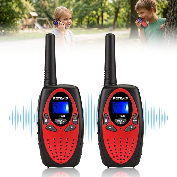 Set 2 statii Walkie Talkie, JFYU, Statie Radio Portabila de Jucarie Pentru Copii, Raza de Comunicare Pana La 3 Km, 8 Frecvente Canale, Functia VOX, Afisaj LCD, Blocare Taste, Sunet Clar, Alerta Electrica, Ldeal Pentru Copii cu Varsta 3+ ani, Rosu