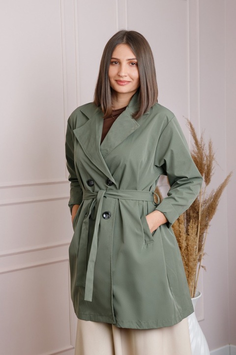 Pardesiu elegant kaki cu cordon si nasturi, One Size INTL