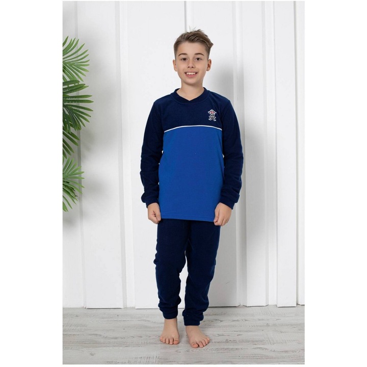 Pijama baieti, material soft polar moale si calduros, albastru 20-21 7635, Albastru