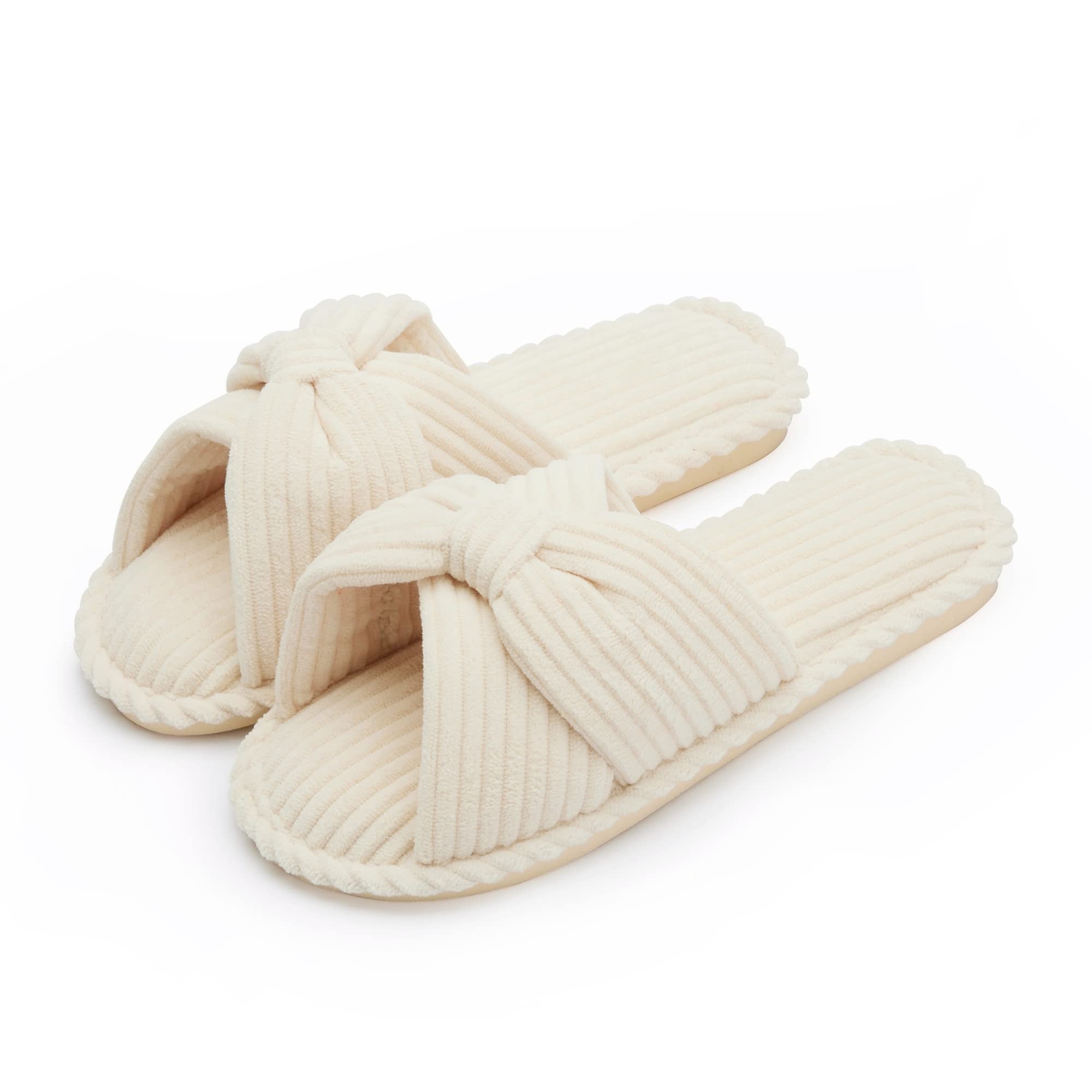 Papuci de plus pentru femei, spuma cu memorie, funda de plus cu