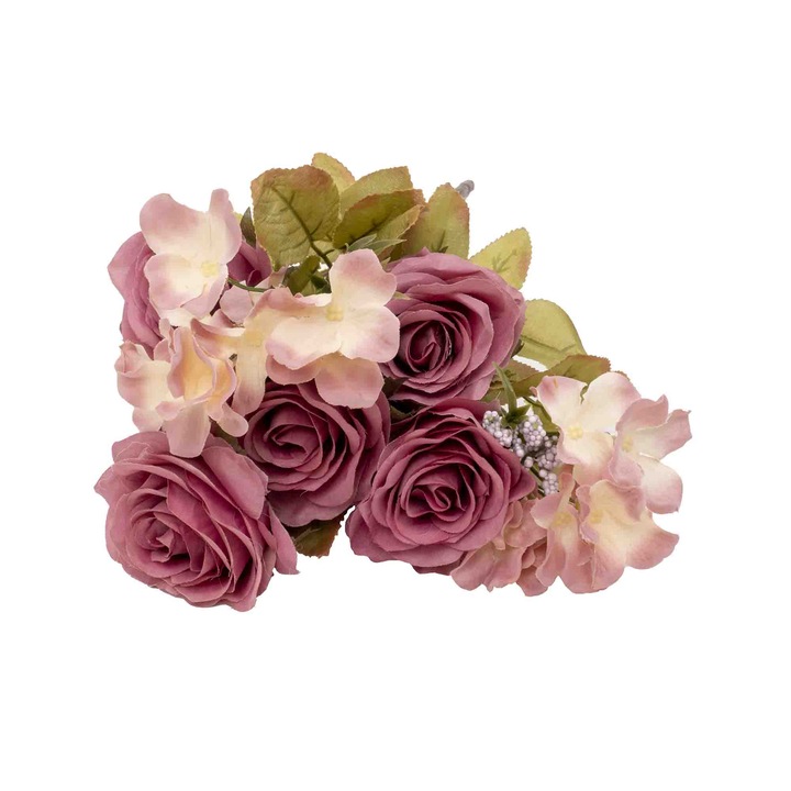 Csokor 10 szál, rózsa + hortenzia, 50 cm, rózsaszín, BSP / SL222_2
