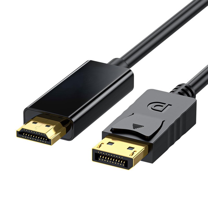 Кабел Display Port към HDMI, Full HD 4K 1080 p, 1.8 m, Vaxiuja, Подходящ за монитори, проектори, лаптопи, компютри, AMD, черен