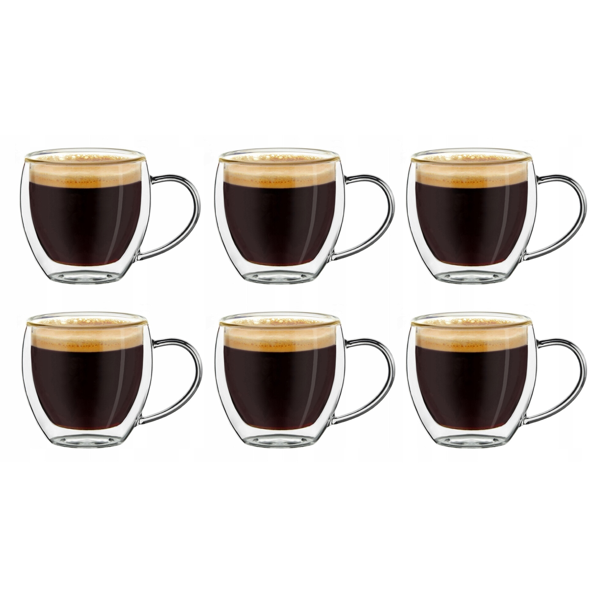 Set 6 pahare espresso, cu maner, Sticla Borosilicata, cu perete dublu ...
