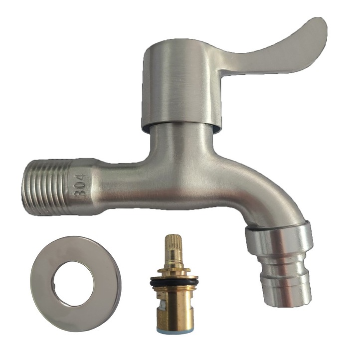 Robinet din inox HAWIRE, Montare in exterior si interior, Pentru butoaie, gradina, bucatarie si baie, Material SUS304, Argintiu