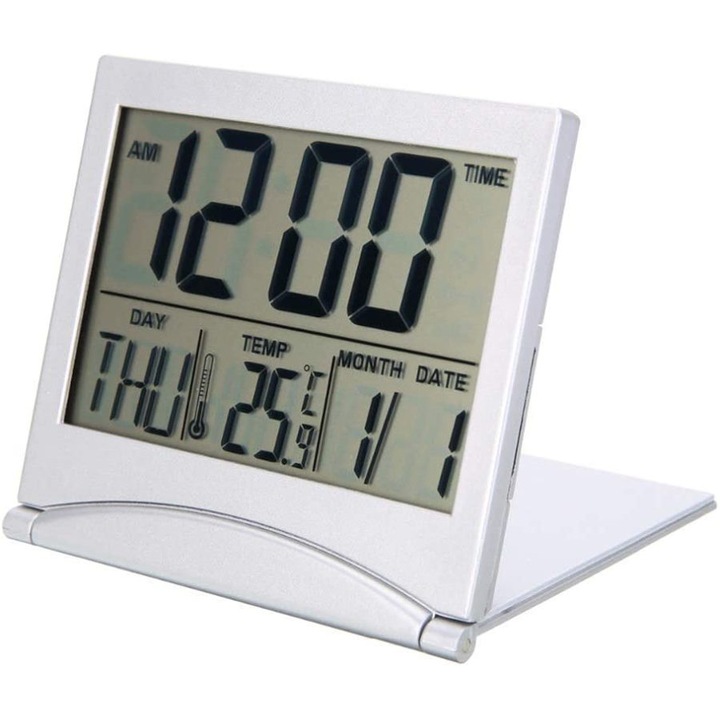 Ceas digital, AMRINUGL, ABS / Sticla, Multifunctional, 88 x 78 x 13 mm, Argintiu