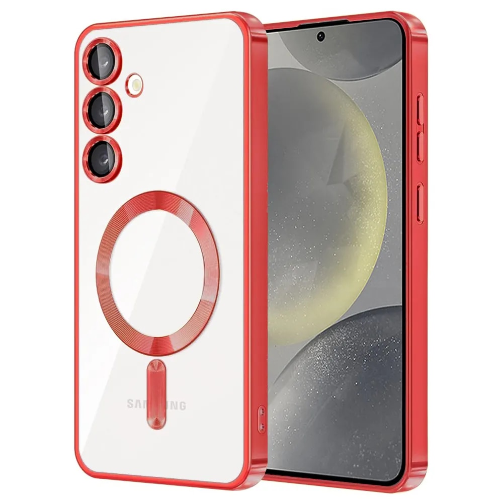 Husa compatibila cu Samsung Galaxy S24 Fe, ALC MOBILE, pentru telefon mobil cu protectie pentru camera, Tehnologie MagSafe, rezistenta la socuri, contur Rosu