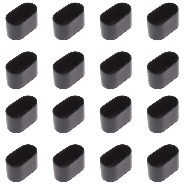Set 16 Capace pentru picioare de scaun, AMRINUGL, plastic, oval, antiderapante, negru, 15x30mm