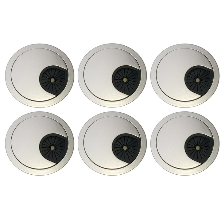 Комплект от 6 капака за организиране на офис кабели, AMRINUGL, пластмаса, сребро, 60 мм