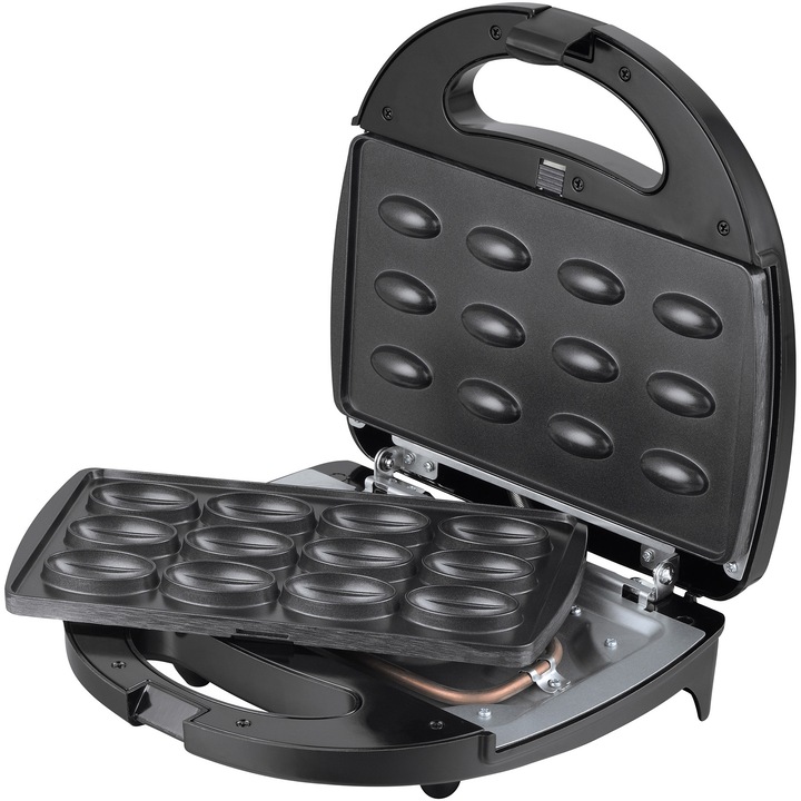 Aparat de facut nuci Heinner Dessert Supreme HNM-750BKS, 750W, capacitate 12 bucati, placi detasabile cu învelis neaderent, indicator luminos, manere termoizolate, Negru