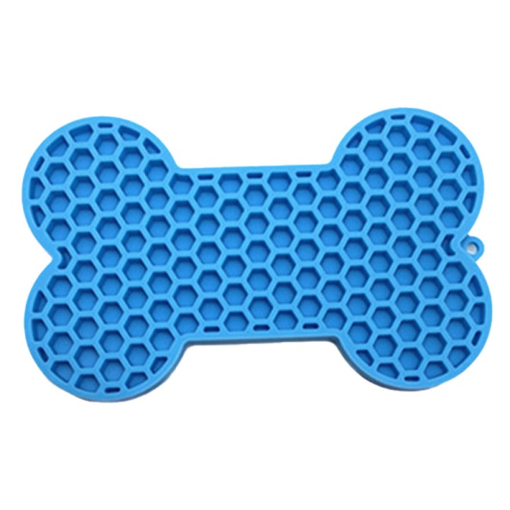 Castron pentru caini, AMRINUGL, cu ventuze, silicon, forma de os, albastru, 20x20cm