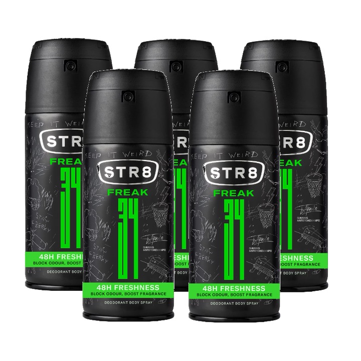 Deodorant spray barbati STR8 Freak, 5 x 150 ml