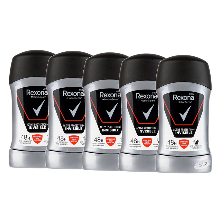 Deodorant stick barbati Rexona Black & White Invisible Active Protection+, 5 x 50 ml