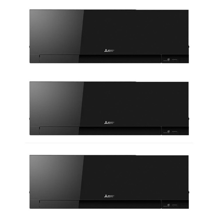 Aparat de aer conditionat multisplit Mitsubishi Electric cu trei unitati interne Kirigamine Zen, doua de 9000 BTU si una de 12000 BTU Black