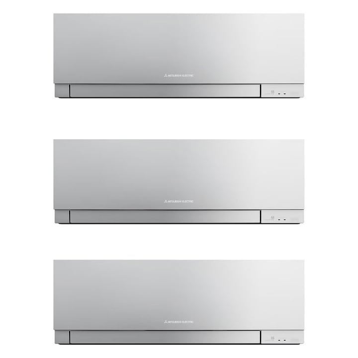 Aparat de aer conditionat multisplit Mitsubishi Electric cu trei unitati interne Kirigamine Zen, doua de 9000 BTU si una de 12000 BTU Silver