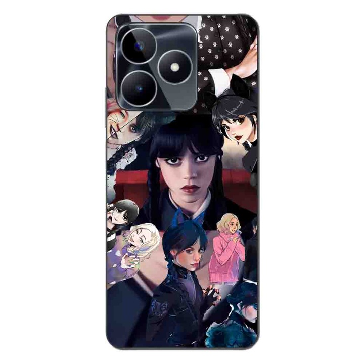 Капак, съвместим с Realme C53 Silicon Gel Tpu Model Wednesday Addams Collage Scene Film