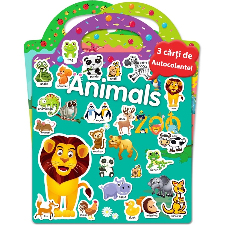 Set de 3 pachete, carte cu autocolante reutilizabile pentru copii, invatare timpurie, multicolor, 94 de piese