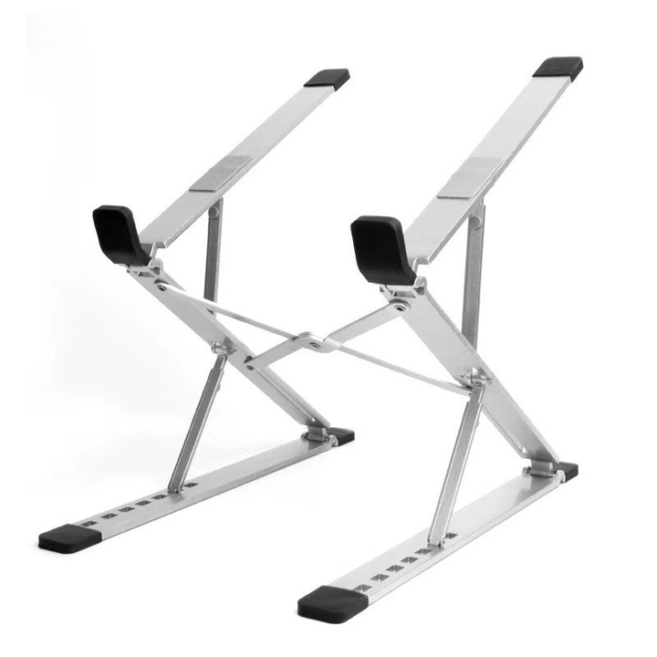 Suport Laptop Pliabil, Reglabil pe Inaltime, Pana la 15,6 Inch, Picioare Antiderapante, Portabil, Aluminiu, Argintiu