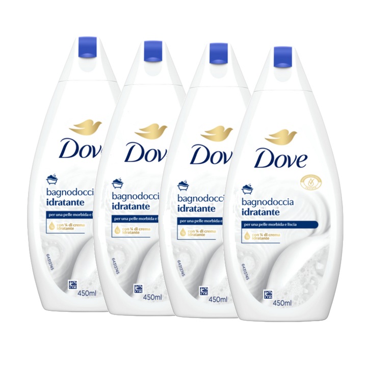 Gel de dus Dove Hidratante cu 1/4 crema hidratanta, 4 x 450 ml