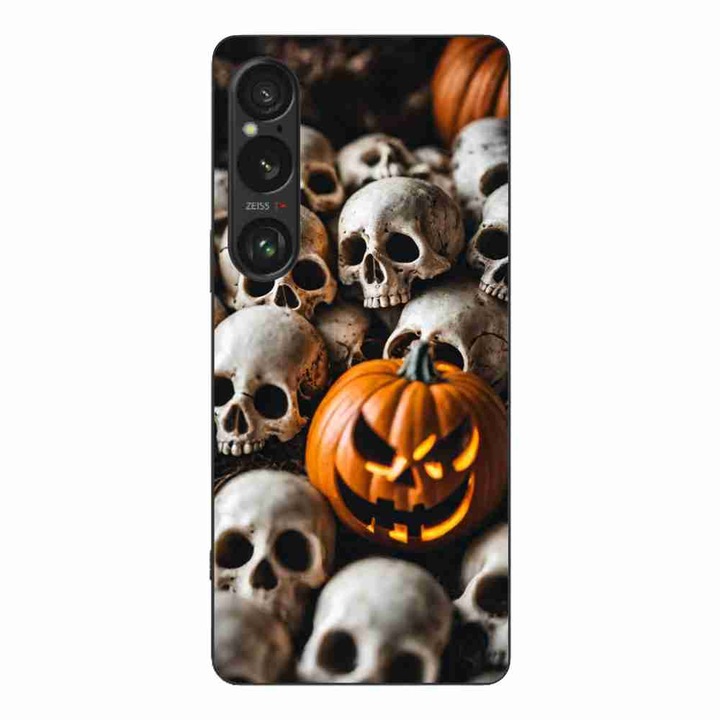 Калъф, съвместим с модел Sony Xperia 1 VI Silicon Gel Tpu Halloween Pattern Skulls and Pumpkins