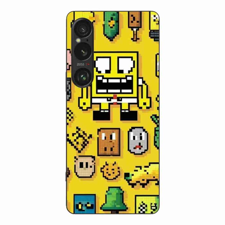 Кейс съвместим със Sony Xperia 1 VI Silicon Gel Tpu Модел Pixel Art Spongebob