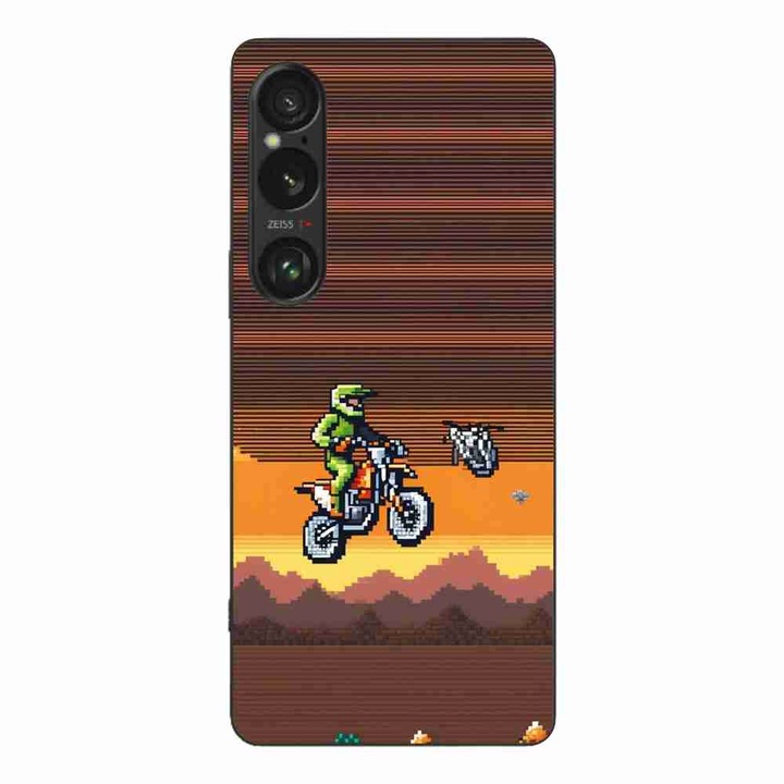 Кейс съвместим със Sony Xperia 1 VI Silicone Gel Tpu Модел Pixel Art Motorcross